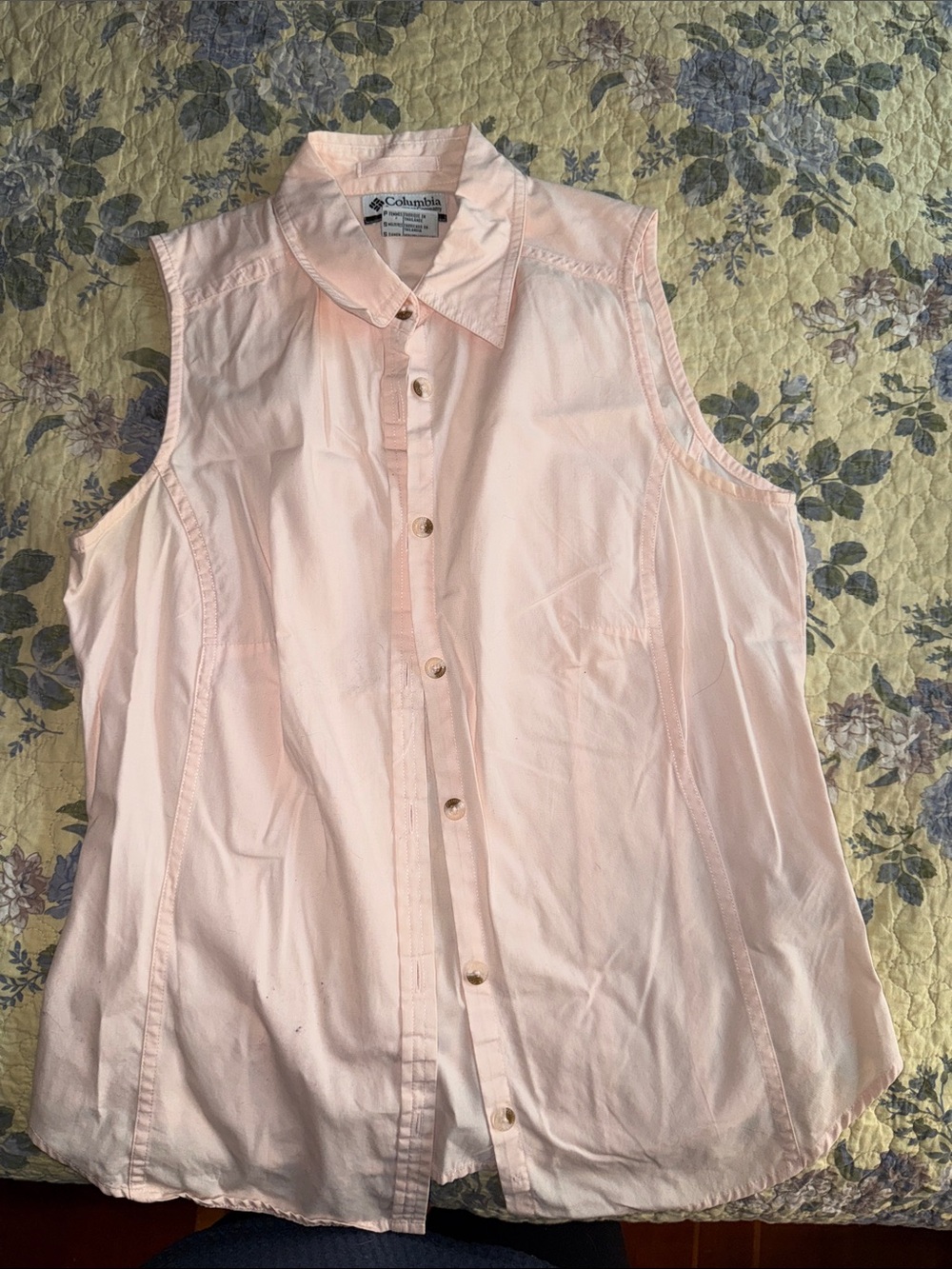 Columbia Sleeveless Button-Down Shirt Light Peach Sz M |Office interview Spring